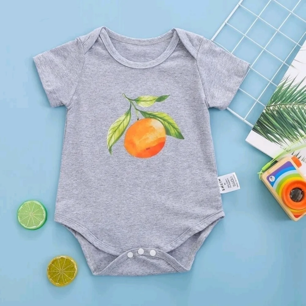 Shein Baby 3-6 mos Orange Fruit Cotton Blend Outfit, Gray 3 - 6 months